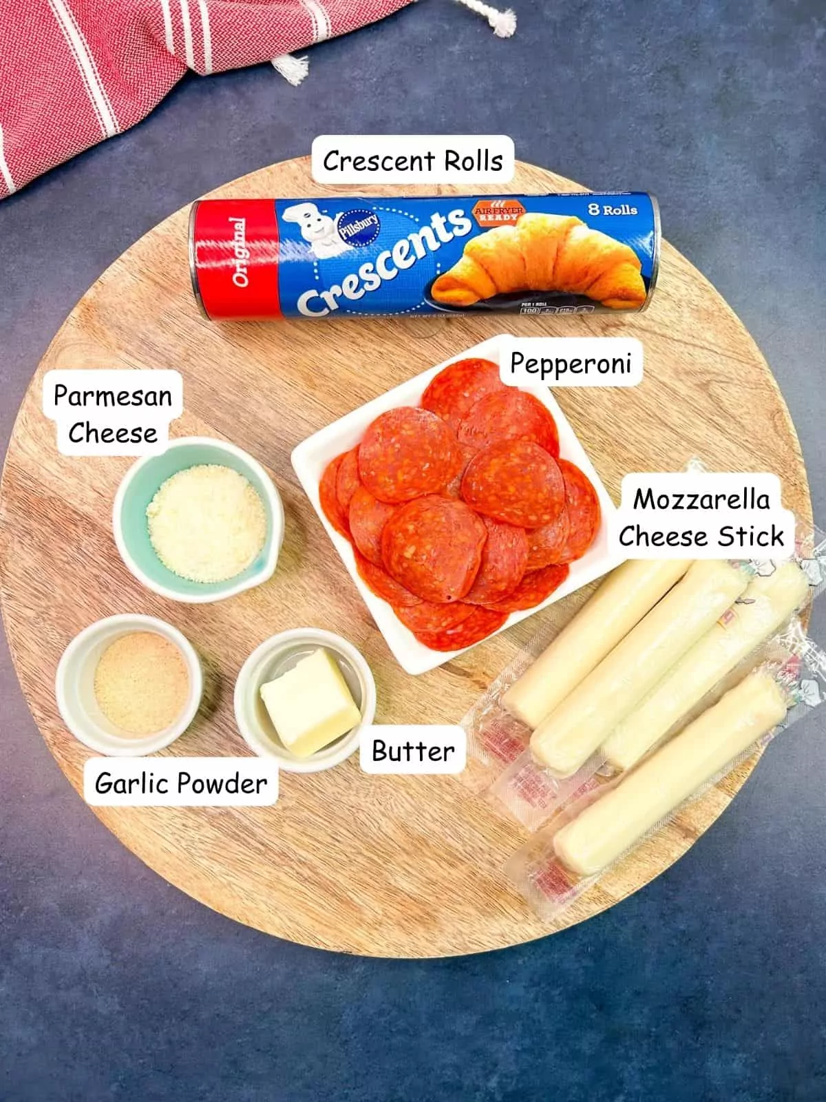 ingredients for pepperoni crescent rolls and cheese.