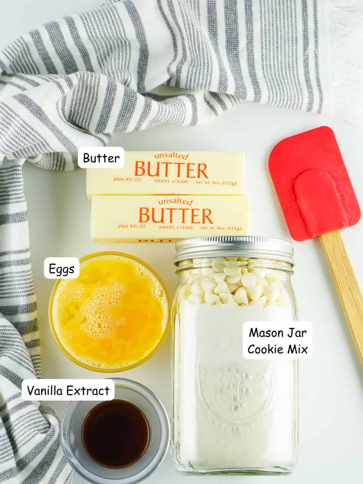 Ingredients for Chocolate Chip Macadamia Nut Cookies.