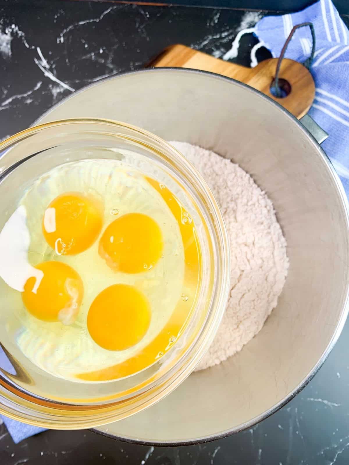 add eggs to flour mixture.