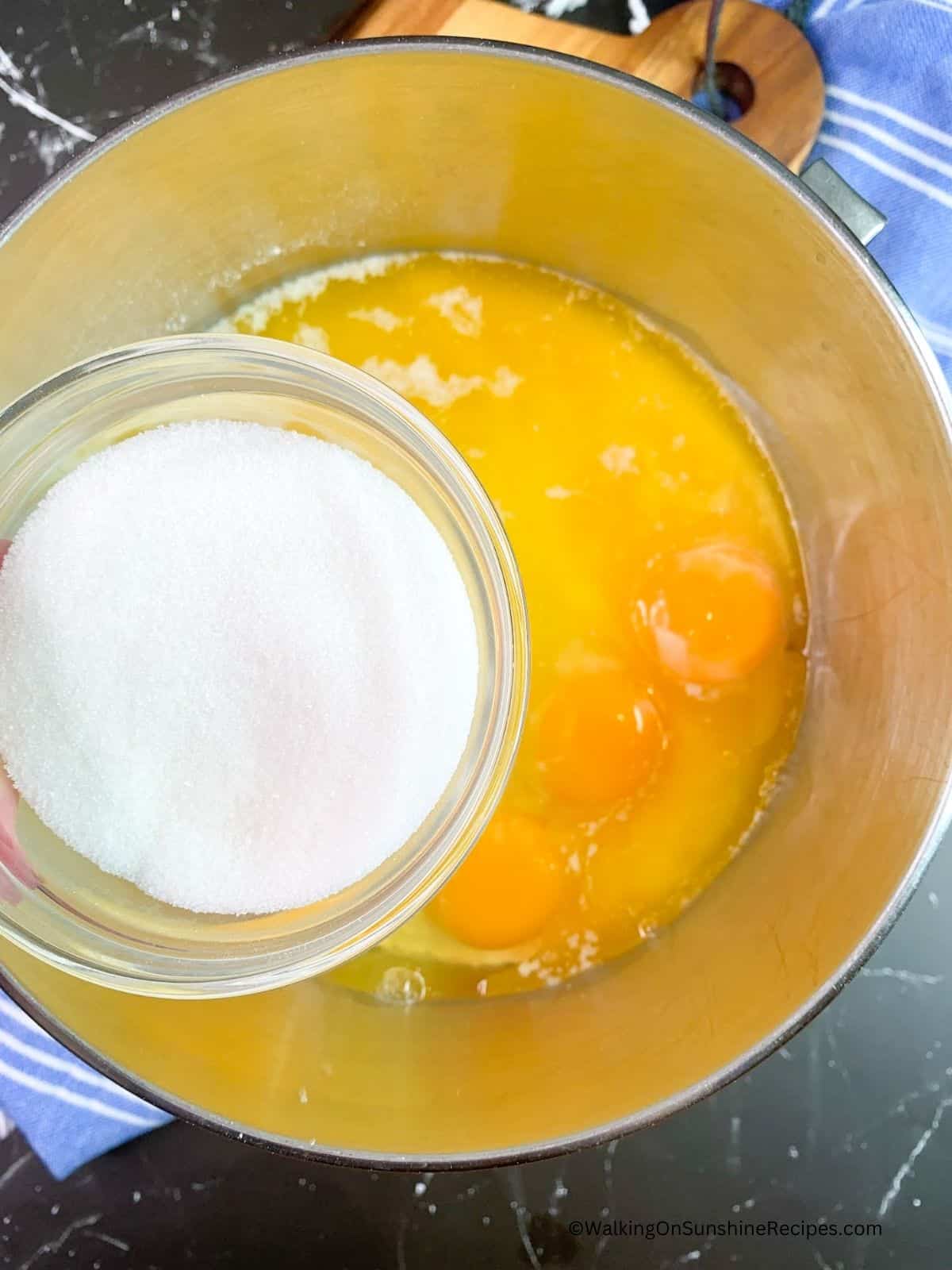 Add sugar to egg mixture.