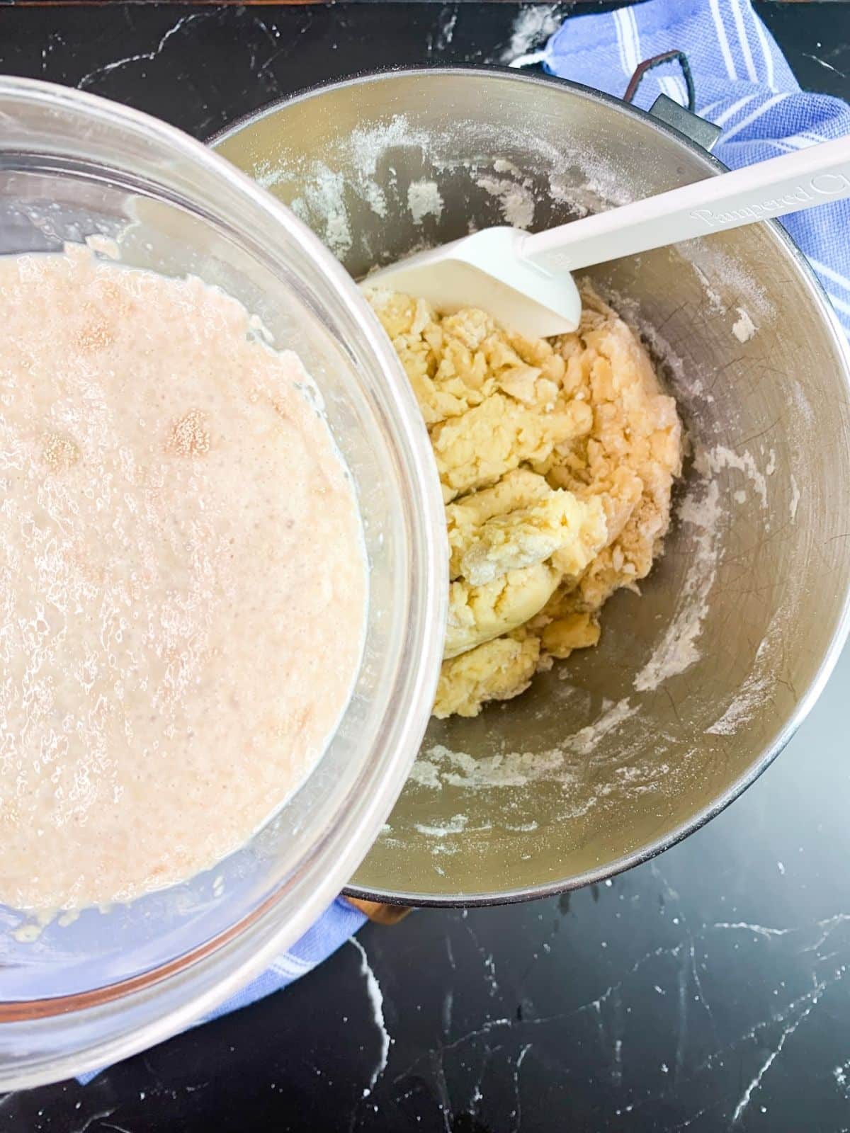 Add yeast to dough.
