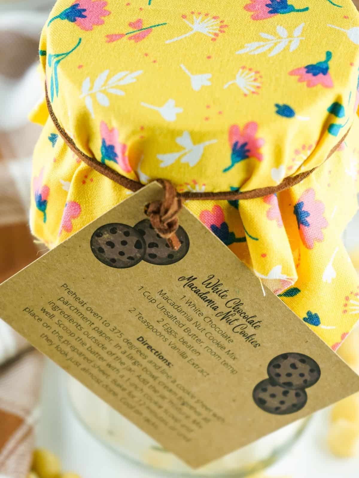 decorated mason jar with cookie mix as Mother's Day gift.