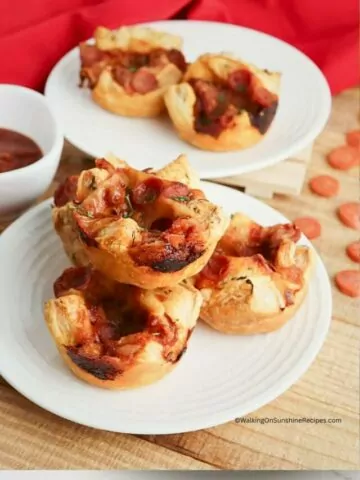 Mini Pizza Puffs served on a white plate