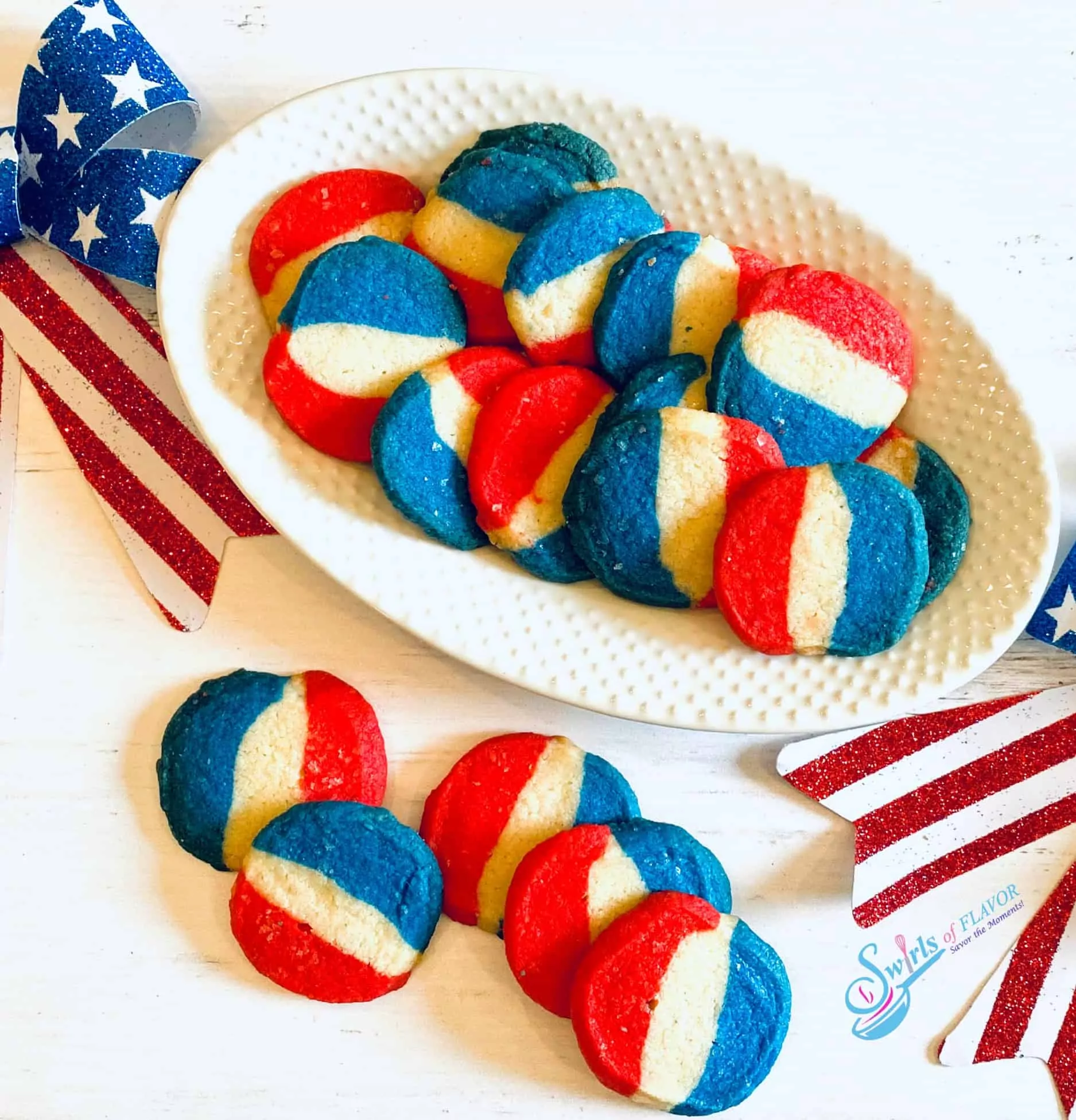 red, white and blue striped circle cookies.