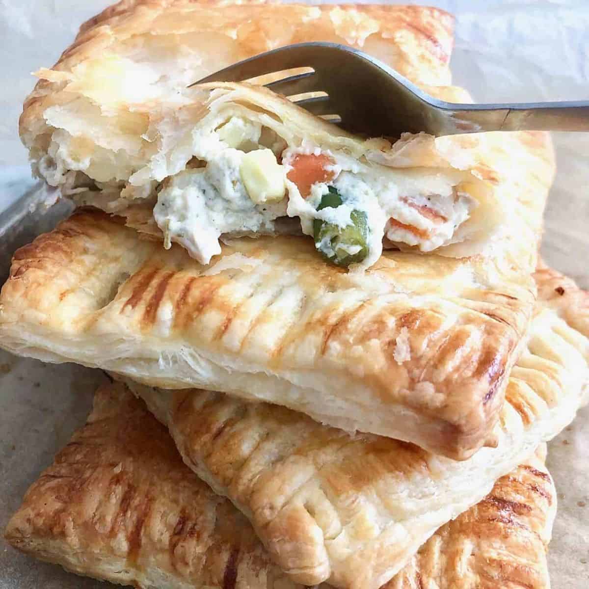 chicken pot pie in puff pastry.