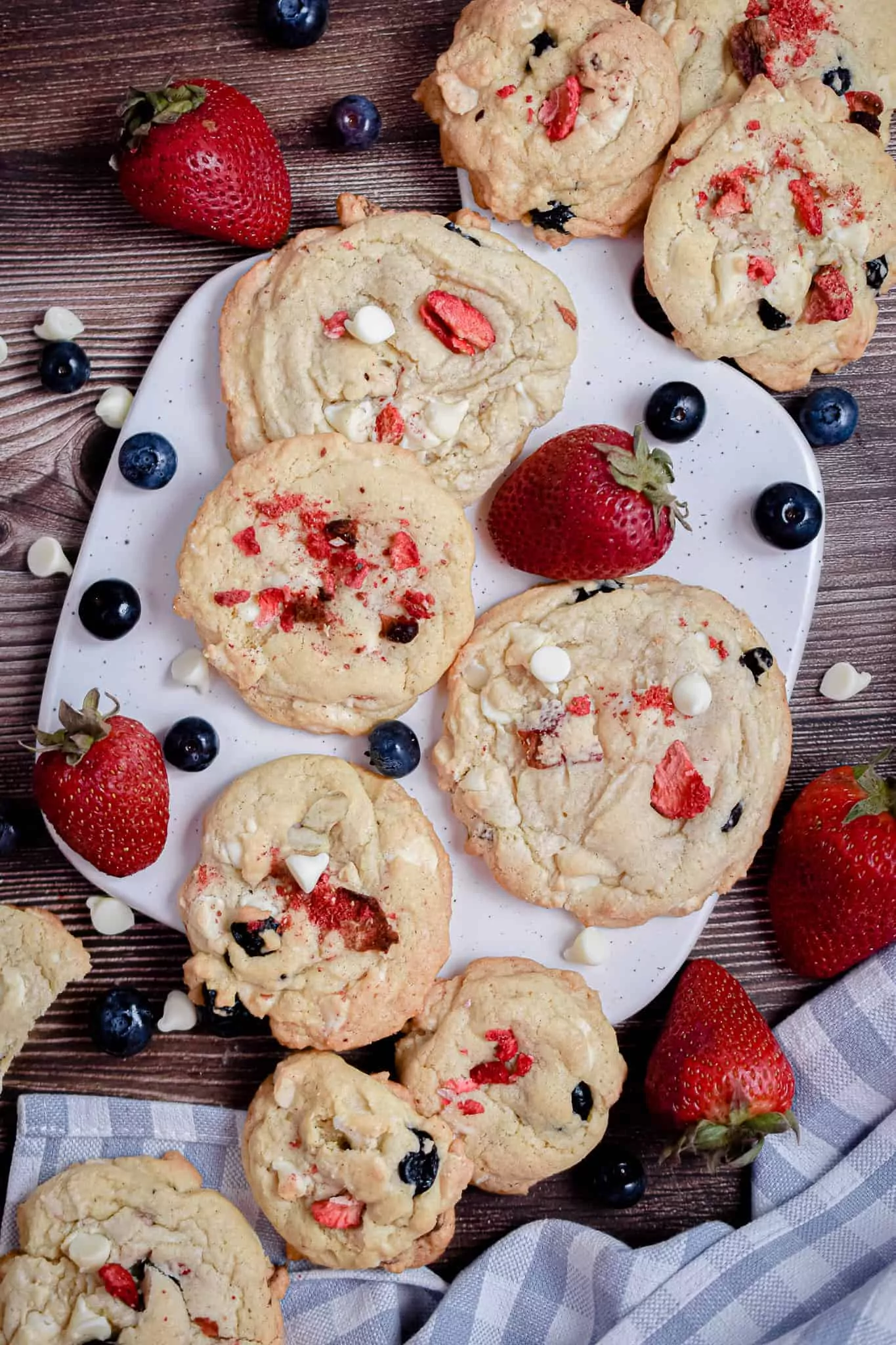 cookies with chocolate chips and strawberries.
