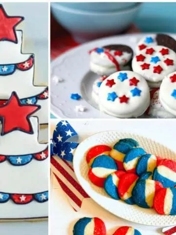 collection of red, white and blue cookies in collage photo.