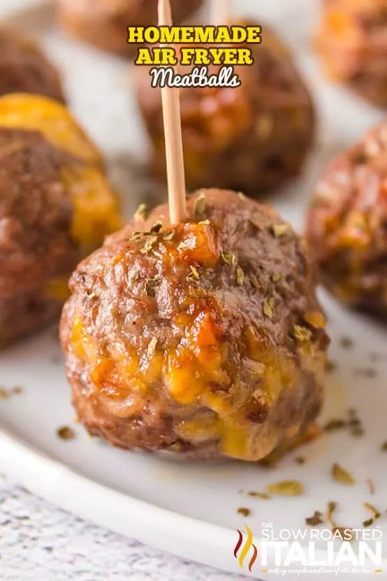 mini meatballs with toothpick.