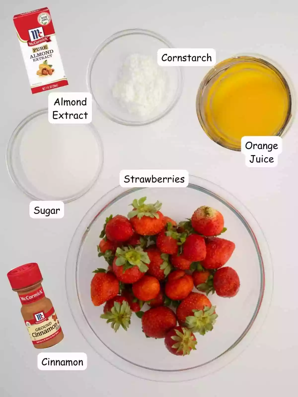 Ingredients for strawberry sauce.