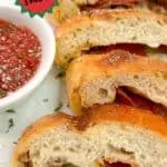 Pinterest pin for Italian Sausage Roll with pepperoni, peppers and onions.
