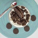Overhead photo of Oreo cookie parfait.