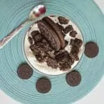 Overhead photo of Oreo cookie parfait.