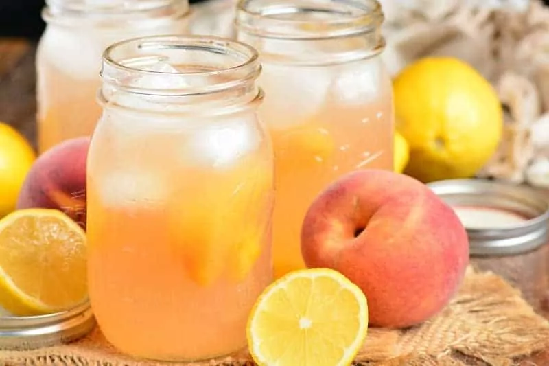 peach lemonade with mason jars.