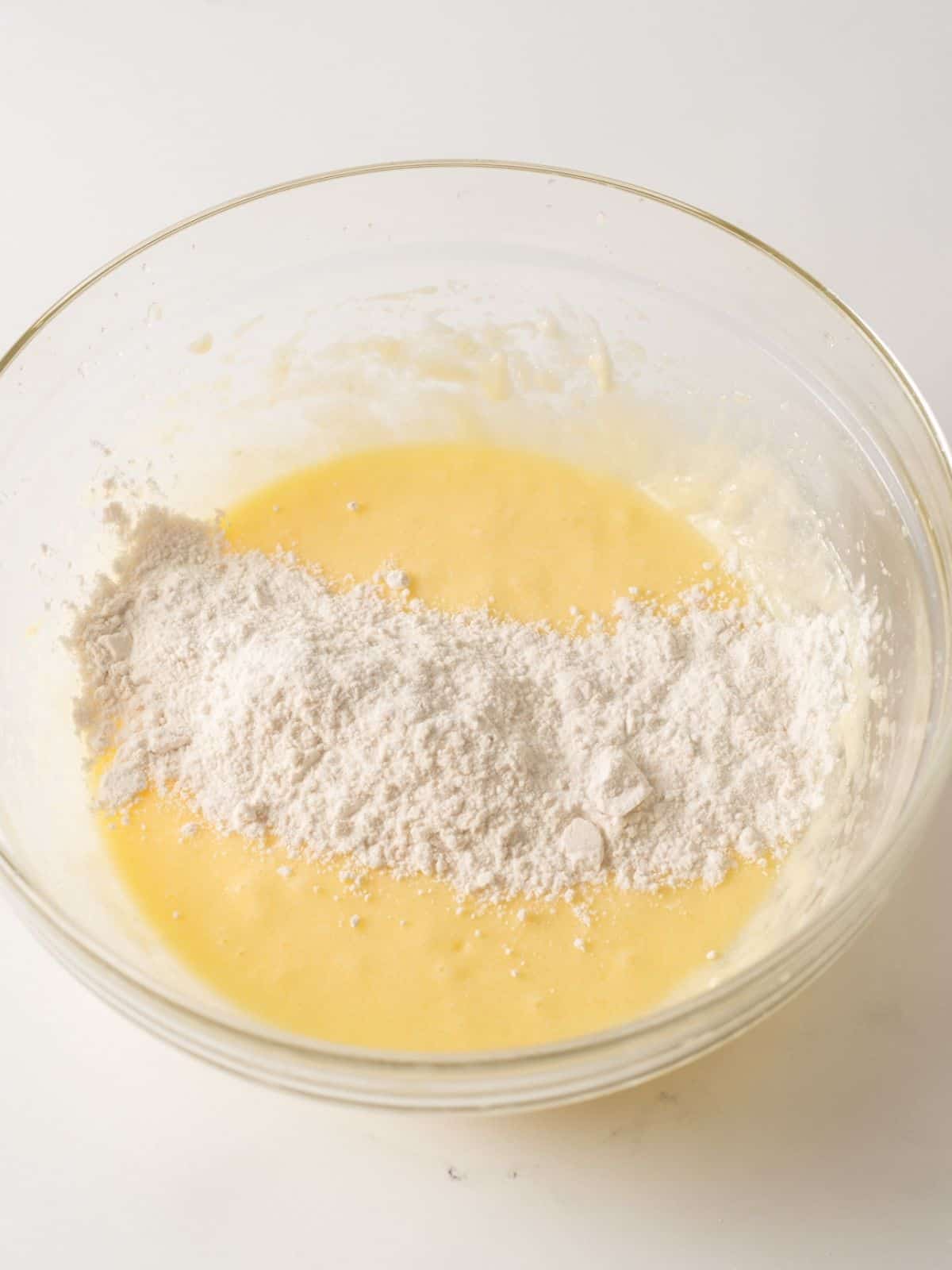 Add dry ingredients to wet ingredients in bowl.