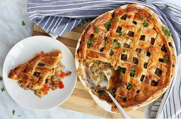 chicken pot pie with puff pastry.