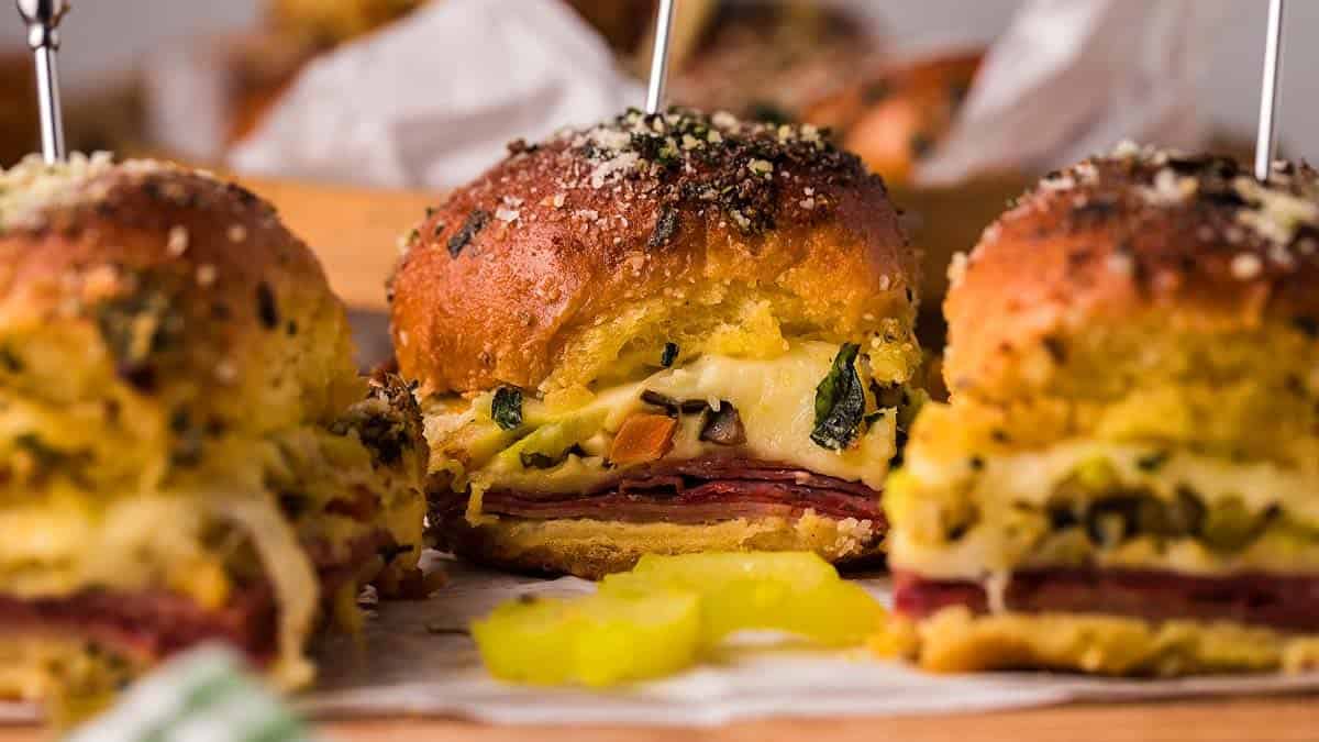 Italian meat and cheese sandwiches on small rolls.