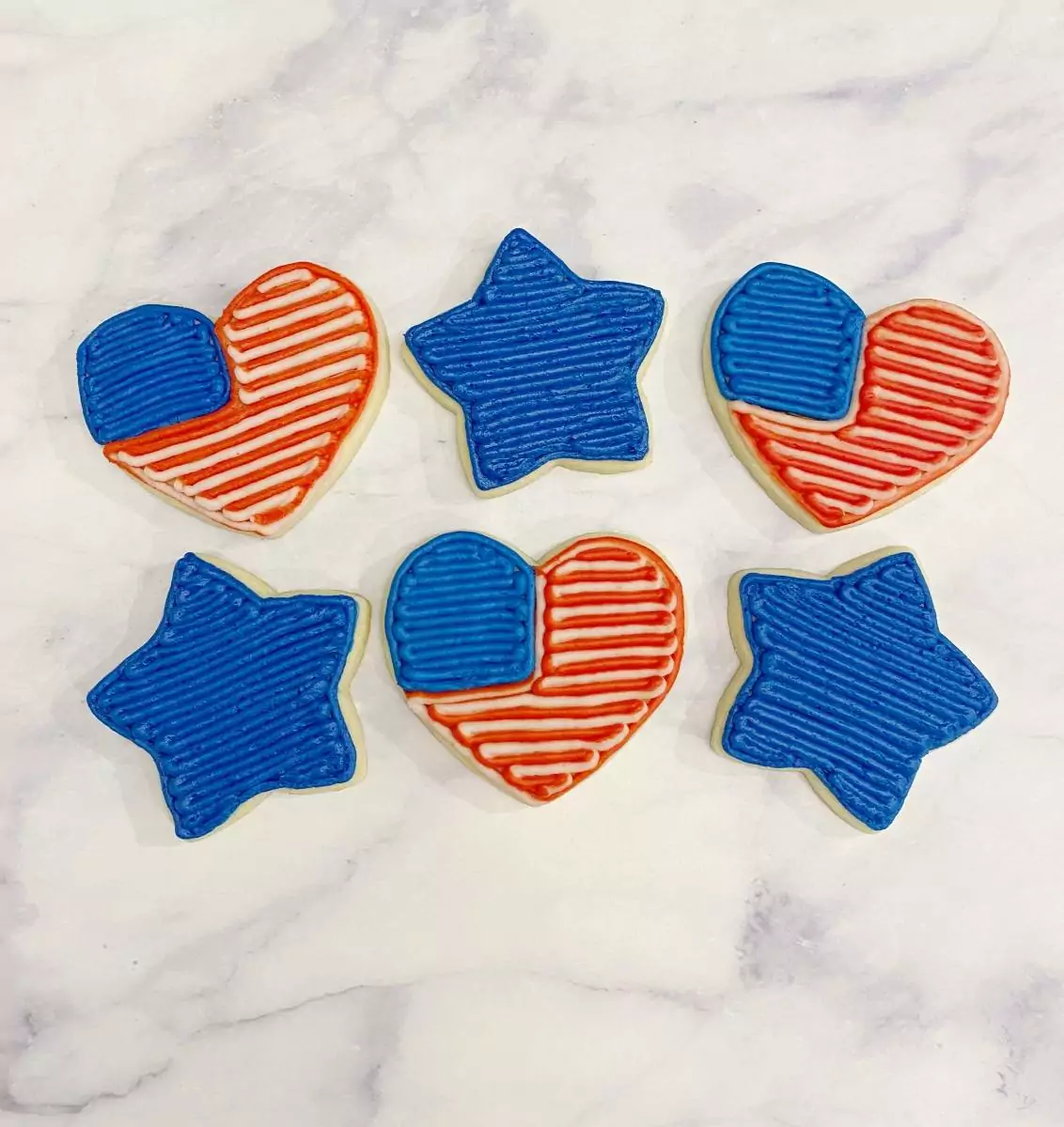 patriotic stars and hearts cookies.