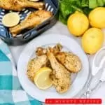 drumsticks cooked in the air fryer with lemons.