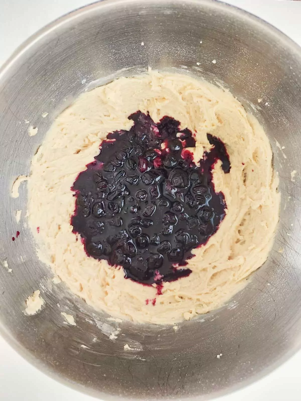 Blueberry puree in cupcake batter.
