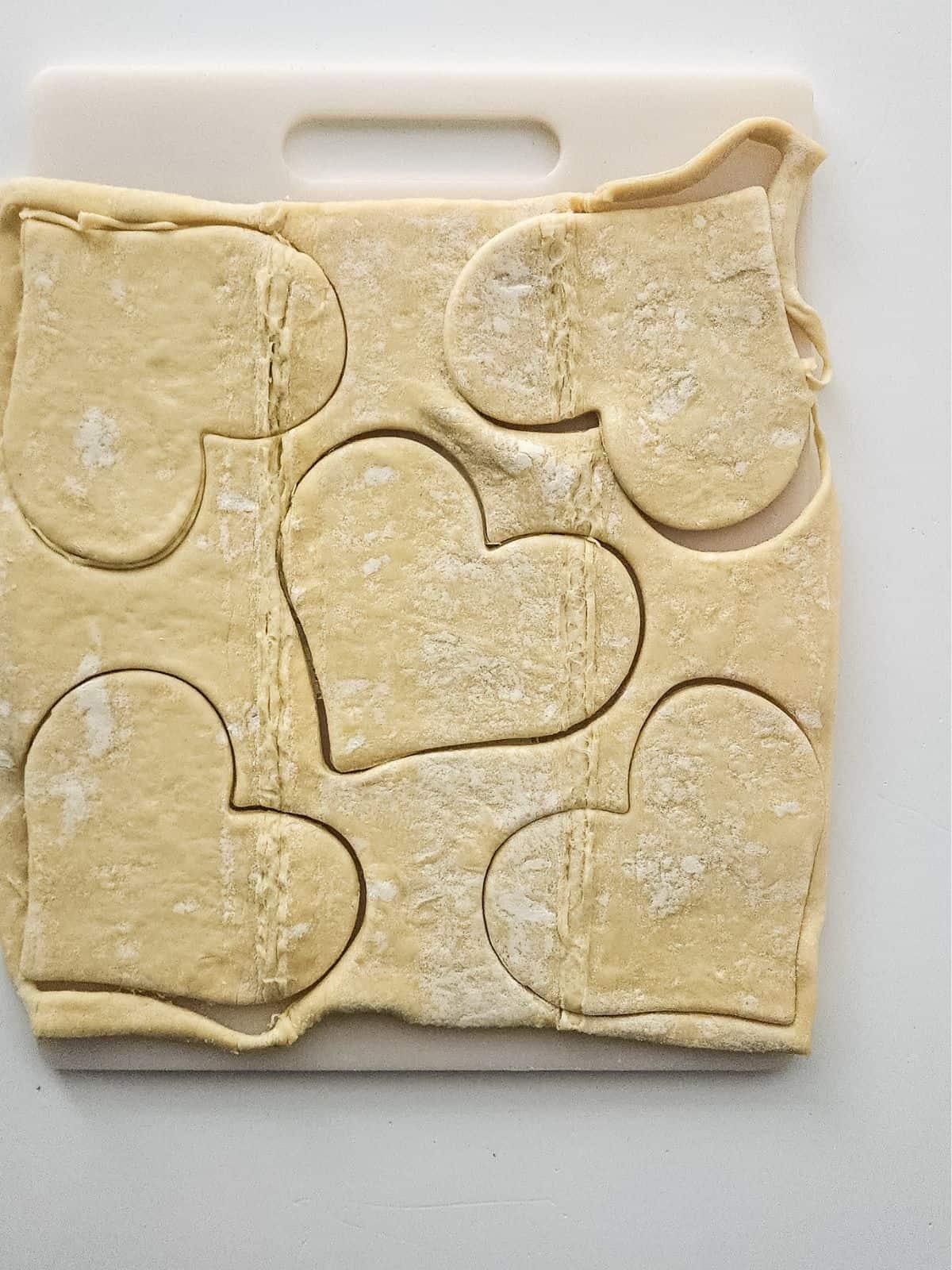 heart shapes in puff pastry.