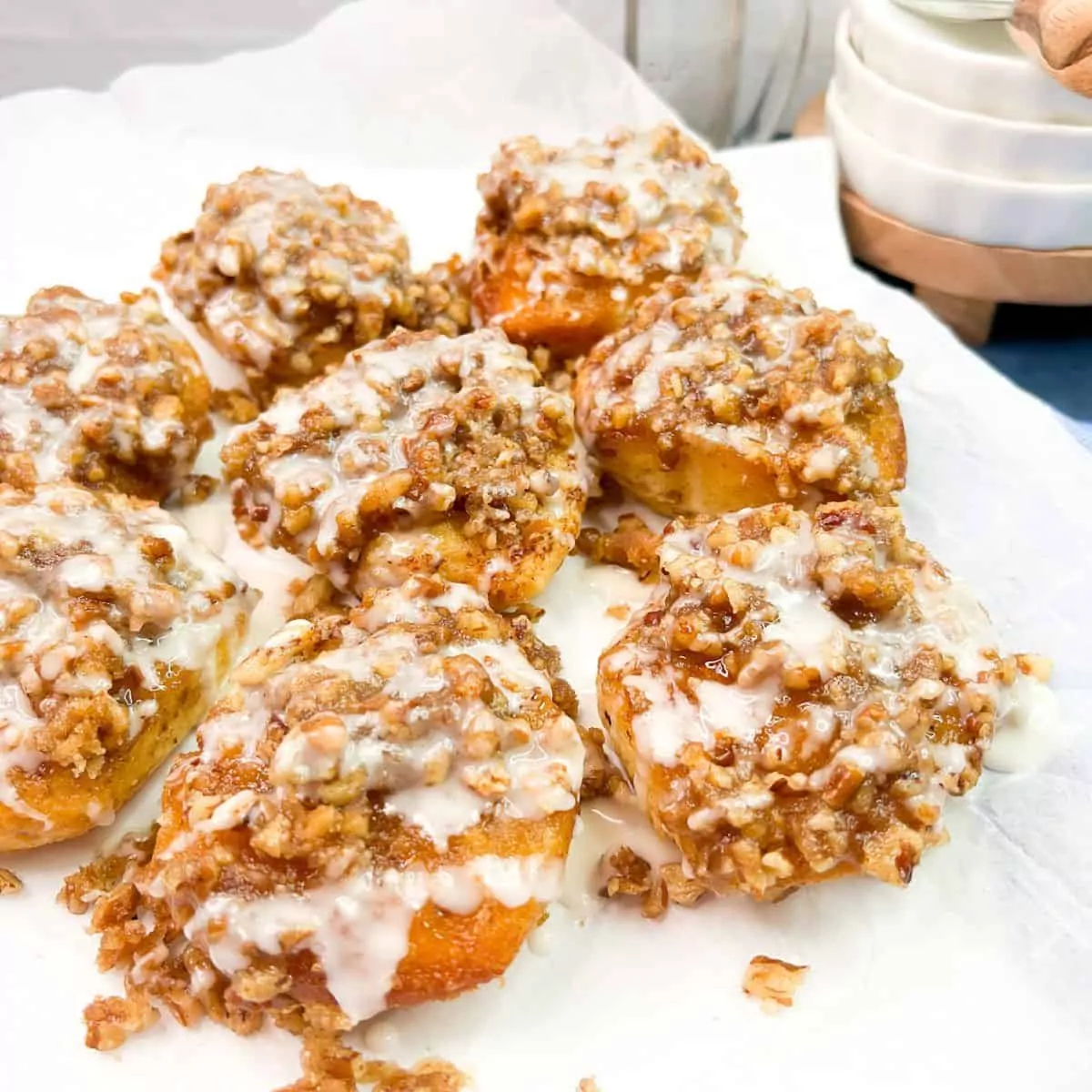 upgraded recipe for refrigerator cinnamon rolls and a homemade brown sugar pecan topping.