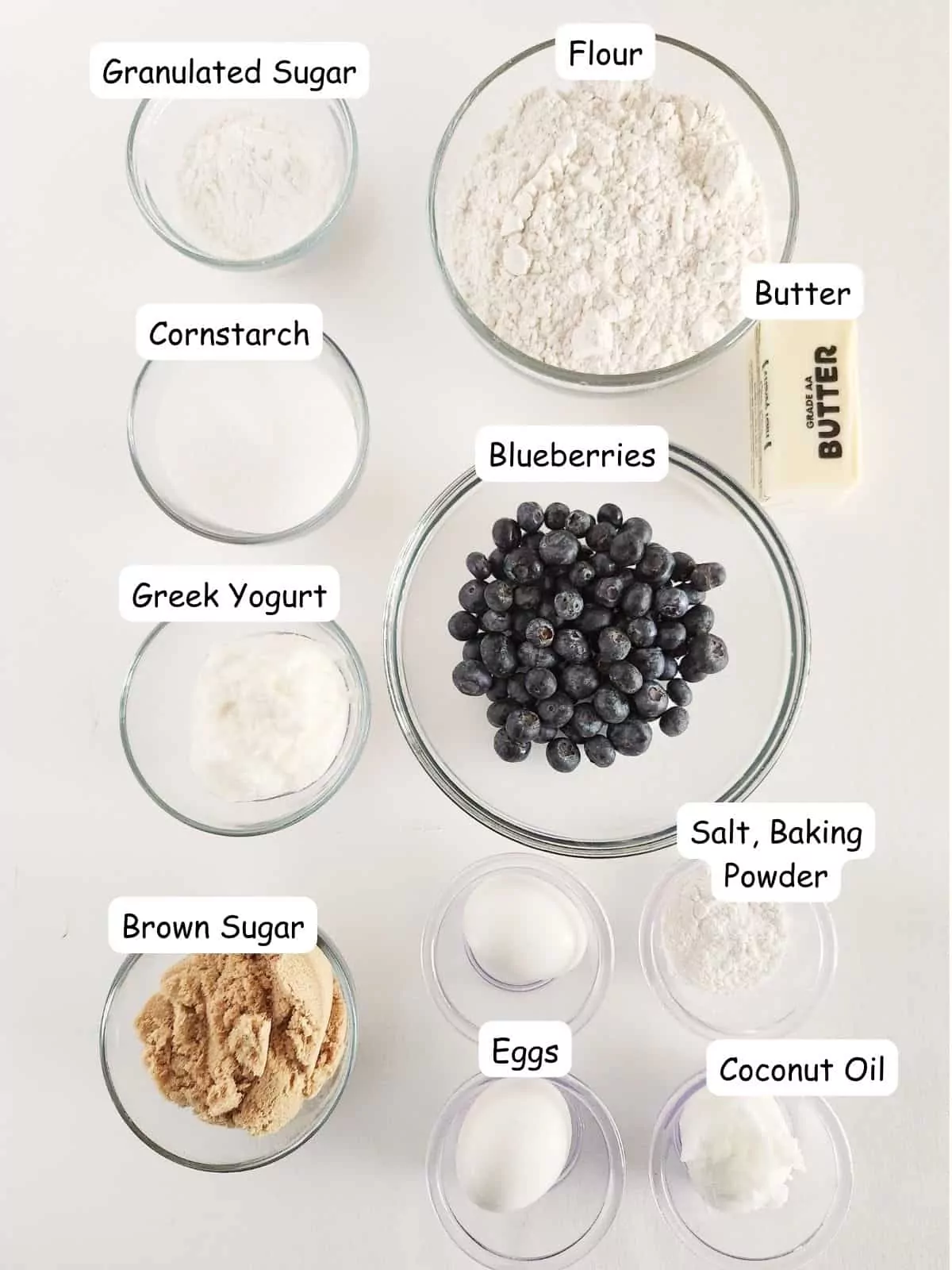 Ingredients for homemade cupcakes with Greek yogurt and coconut oil.
