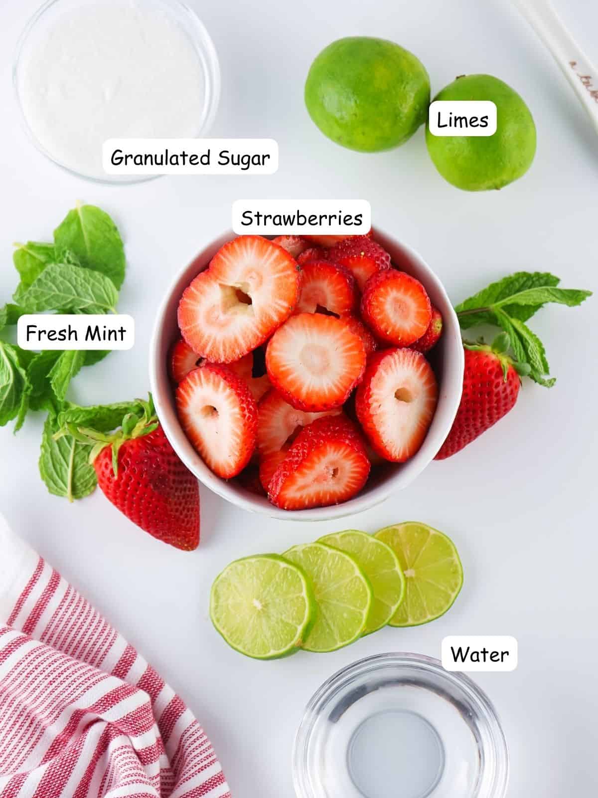 Ingredients strawberries, limes, water, sugar, fresh mint.
