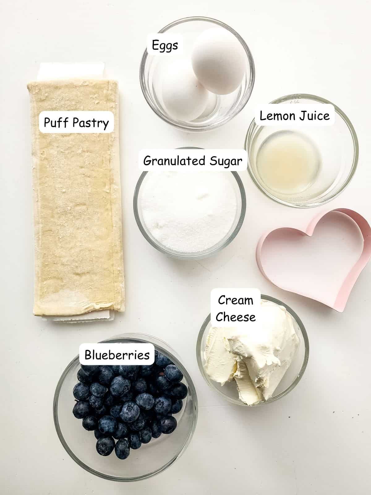 Ingredients for puff pastry Danish with blueberries.