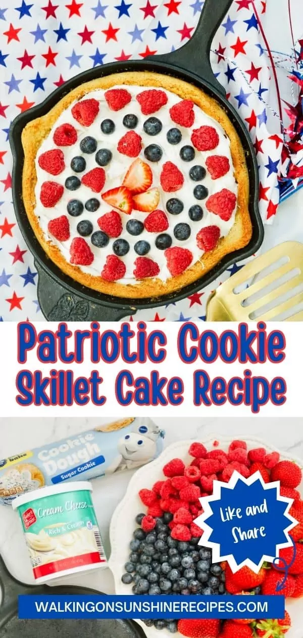 Pinterest photo for Patriotic Cookie Skillet Cake Recipe.