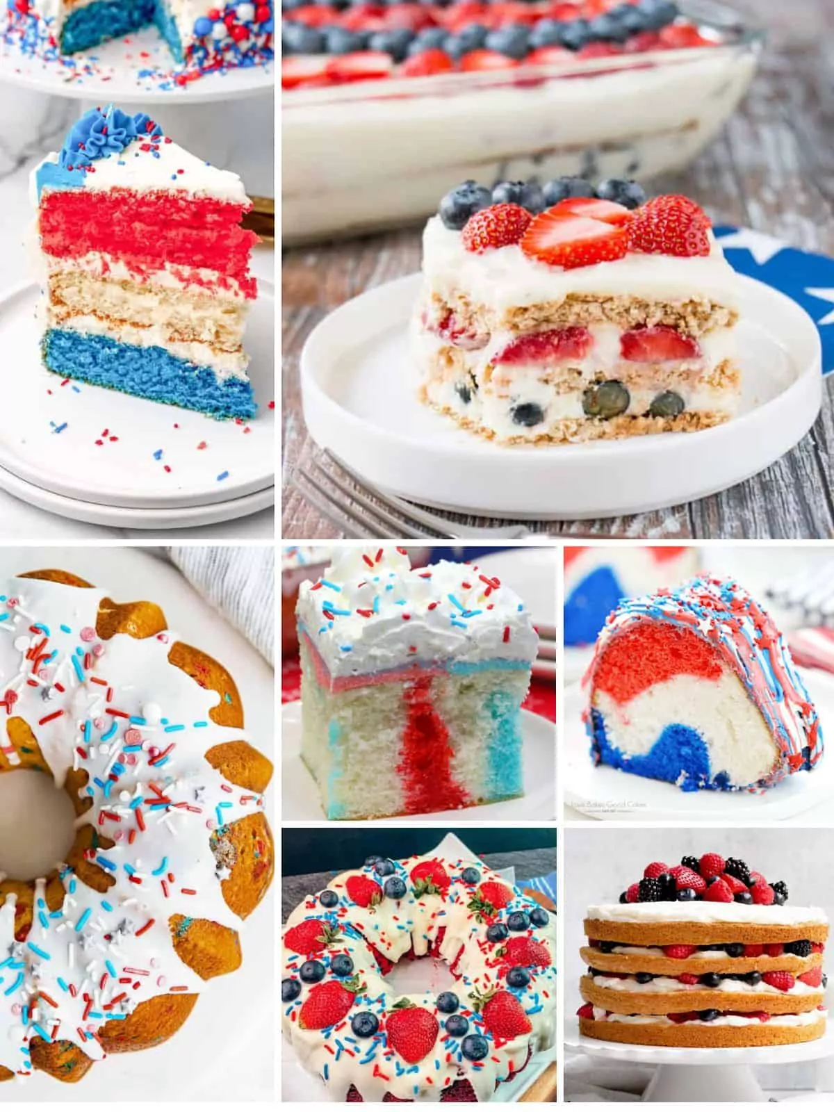 collection of red, white and blue 4th of July cake ideas.