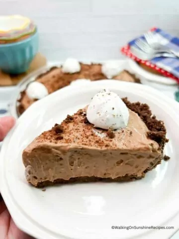 Closeup of one piece of pie on plate.