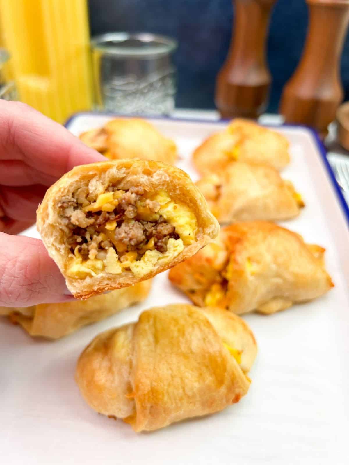 closeup of breakfast crescent rolls.