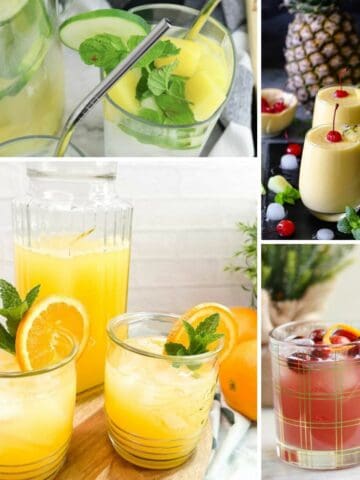 4 different beverages made with pineapple.