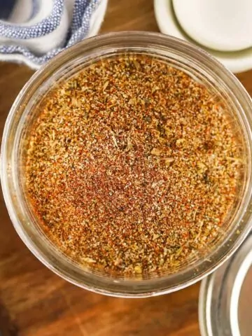 homemade seasoning mix in mason jar with no lid.