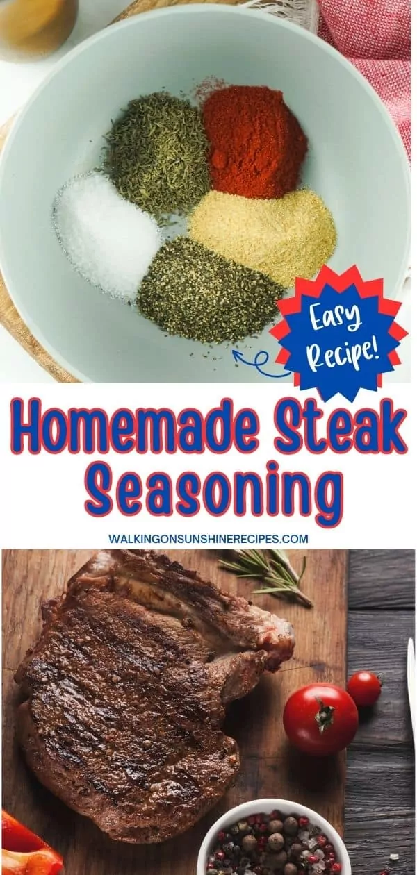 Pinterest Homemade Steak Seasoning mix and grilled steak.