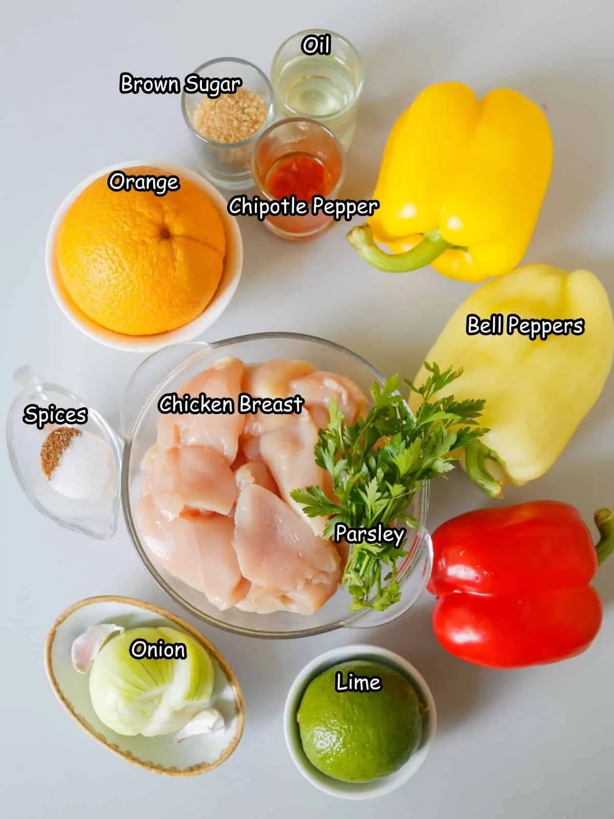 Ingredients for grilled chicken kabobs.