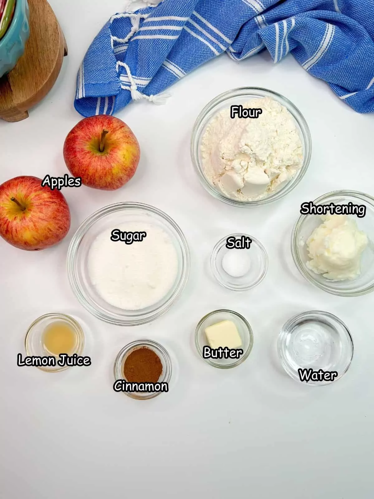 Ingredients for apple pie recipe.