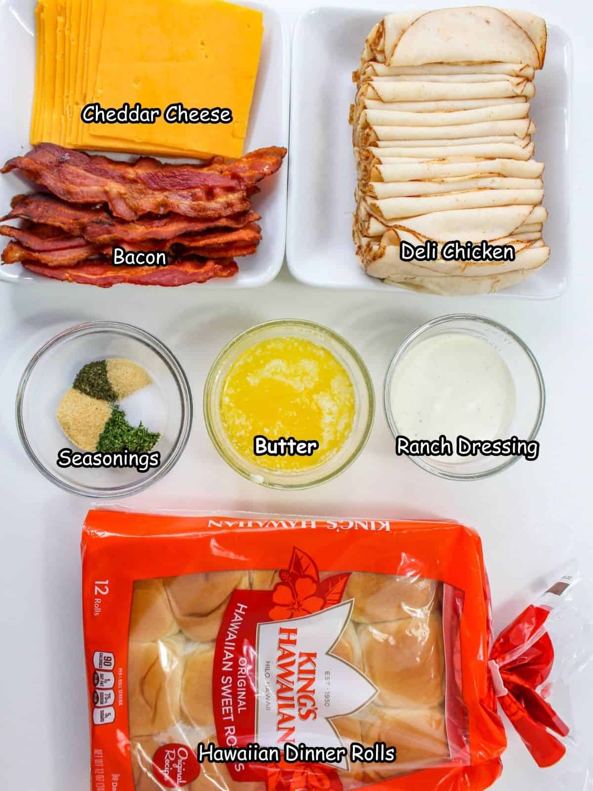 Ingredients for Chicken Hawaiian Roll Sliders.