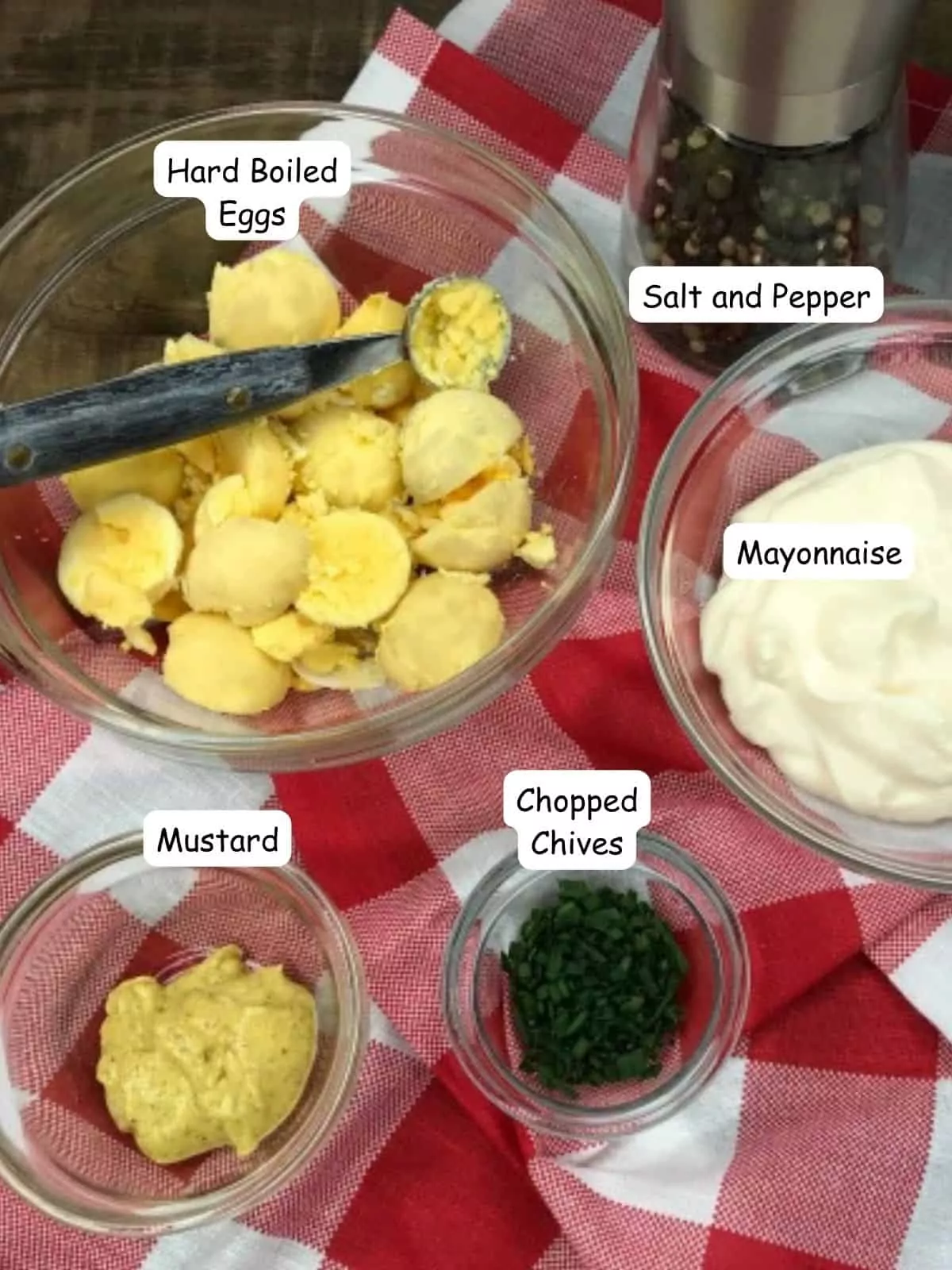 Ingredients for classic deviled eggs.