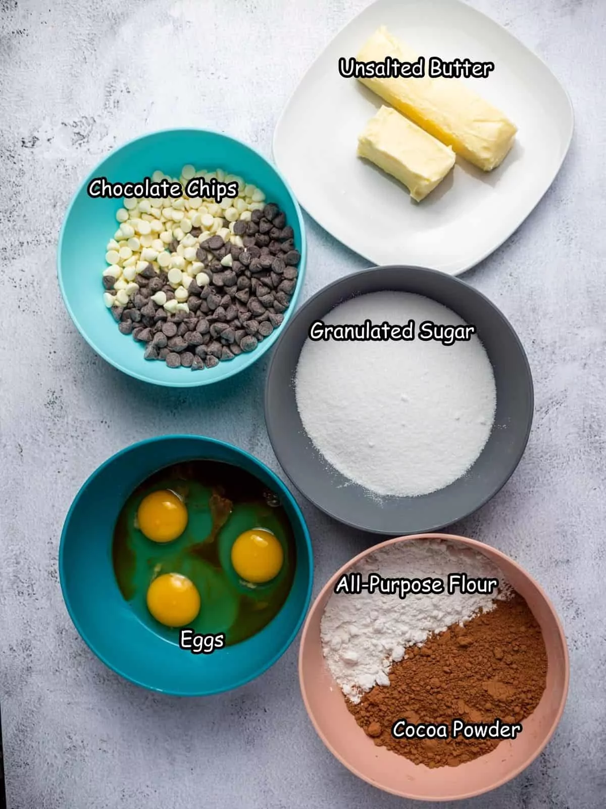 Ingredients for homemade chocolate brownies.