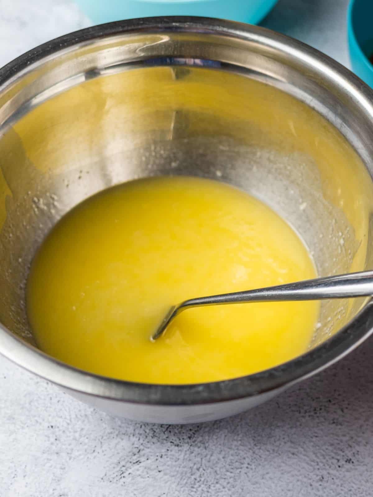 melted butter in bowl.