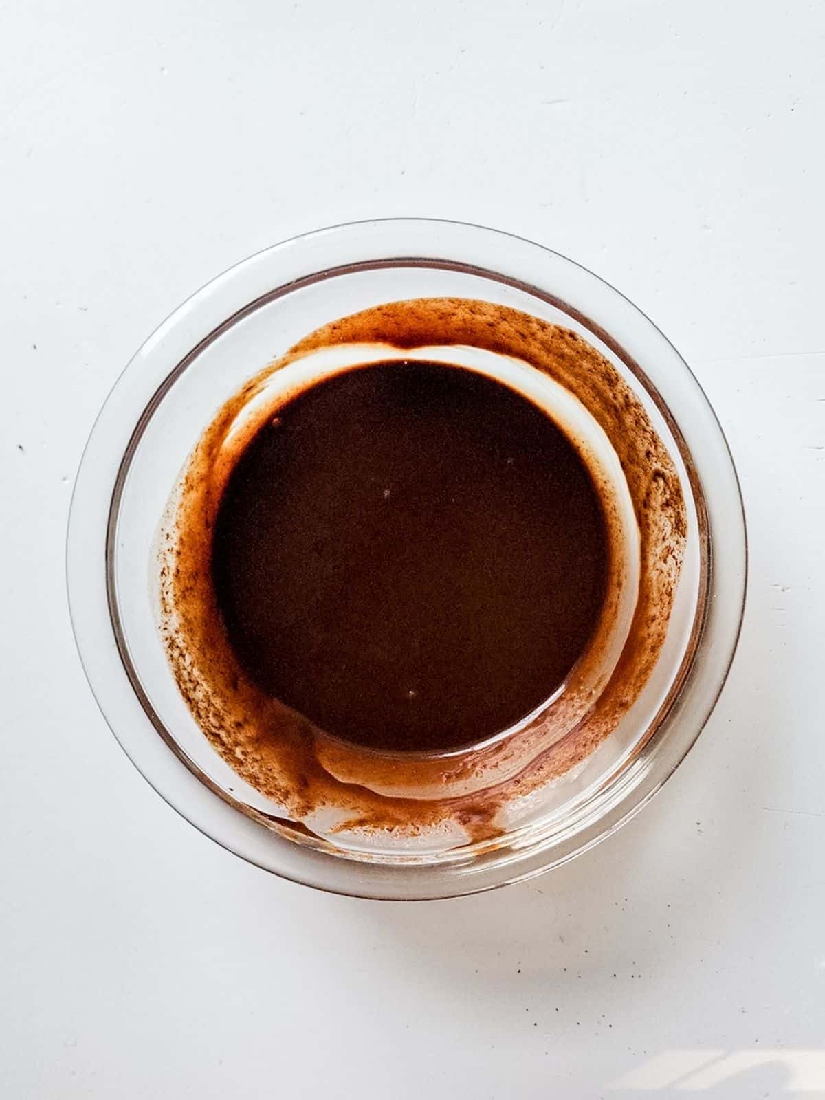 melted chocolate mixture in glass bowl.