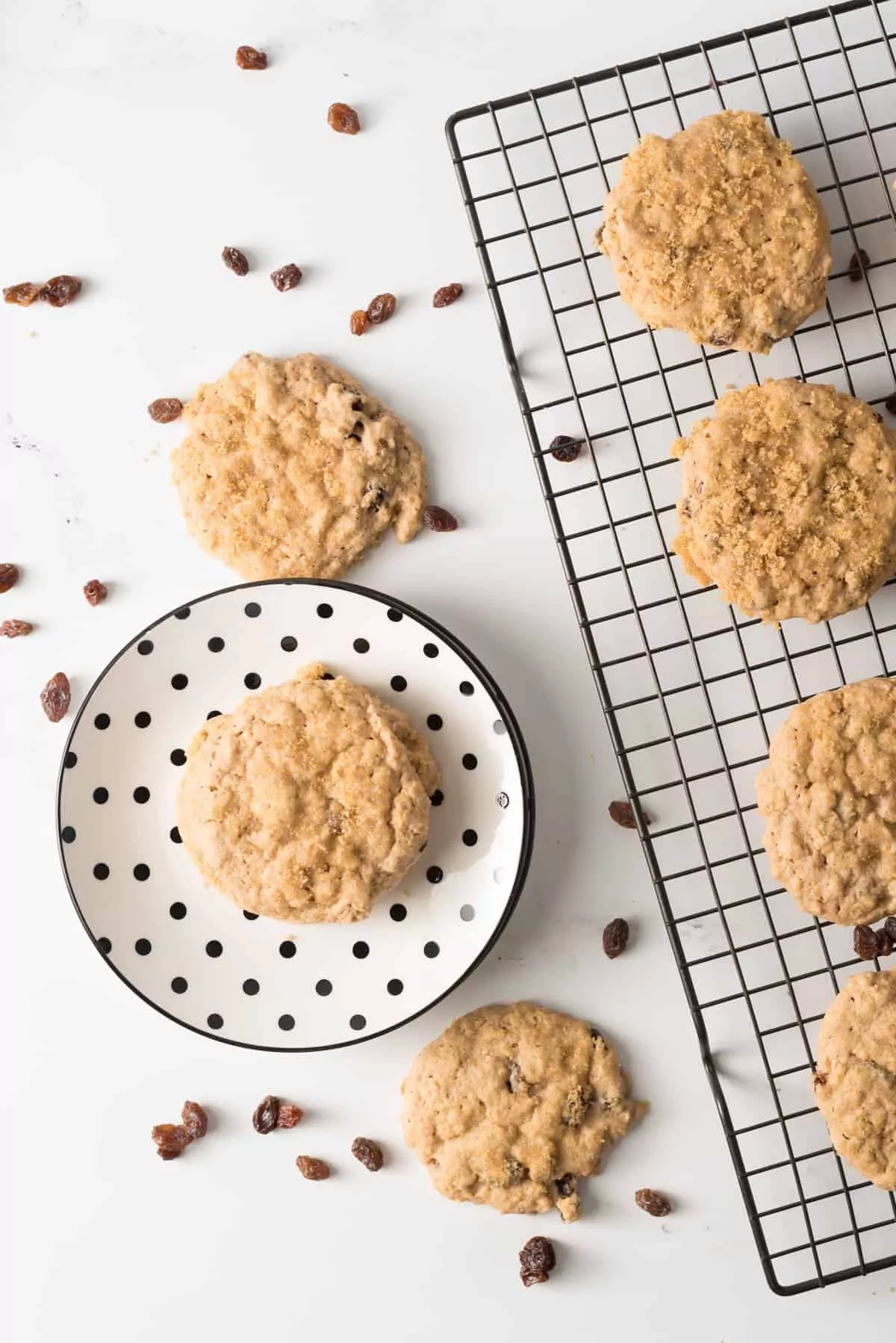 easy recipe for sugar free oatmeal cookies on plate and on cooling rack.