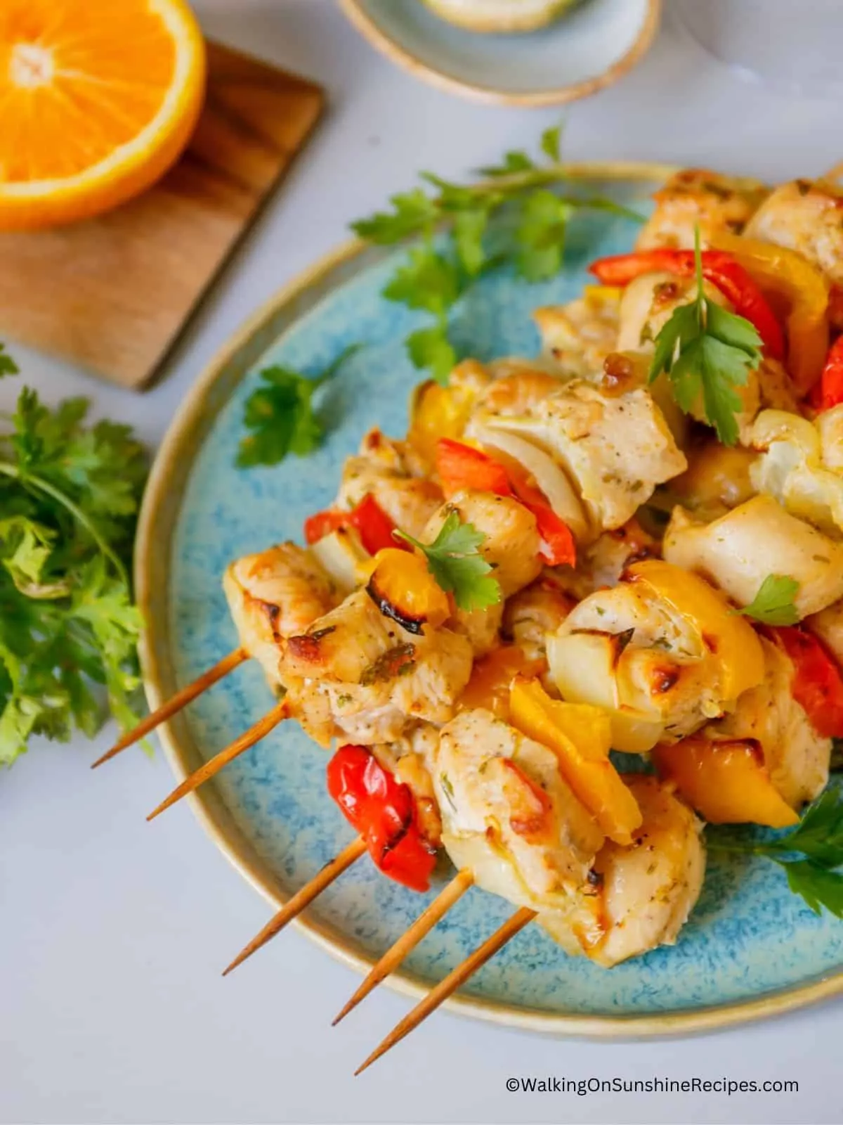 Grilled Chicken Kabobs with onions and peppers.
