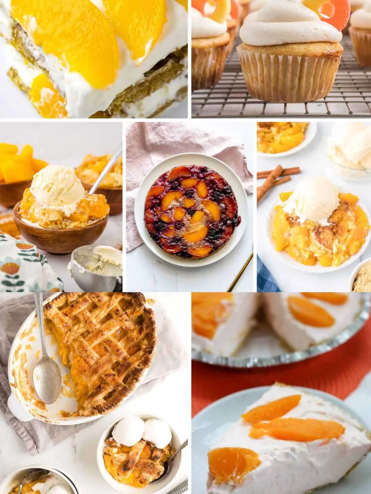 a collection of desserts made with canned peaches.