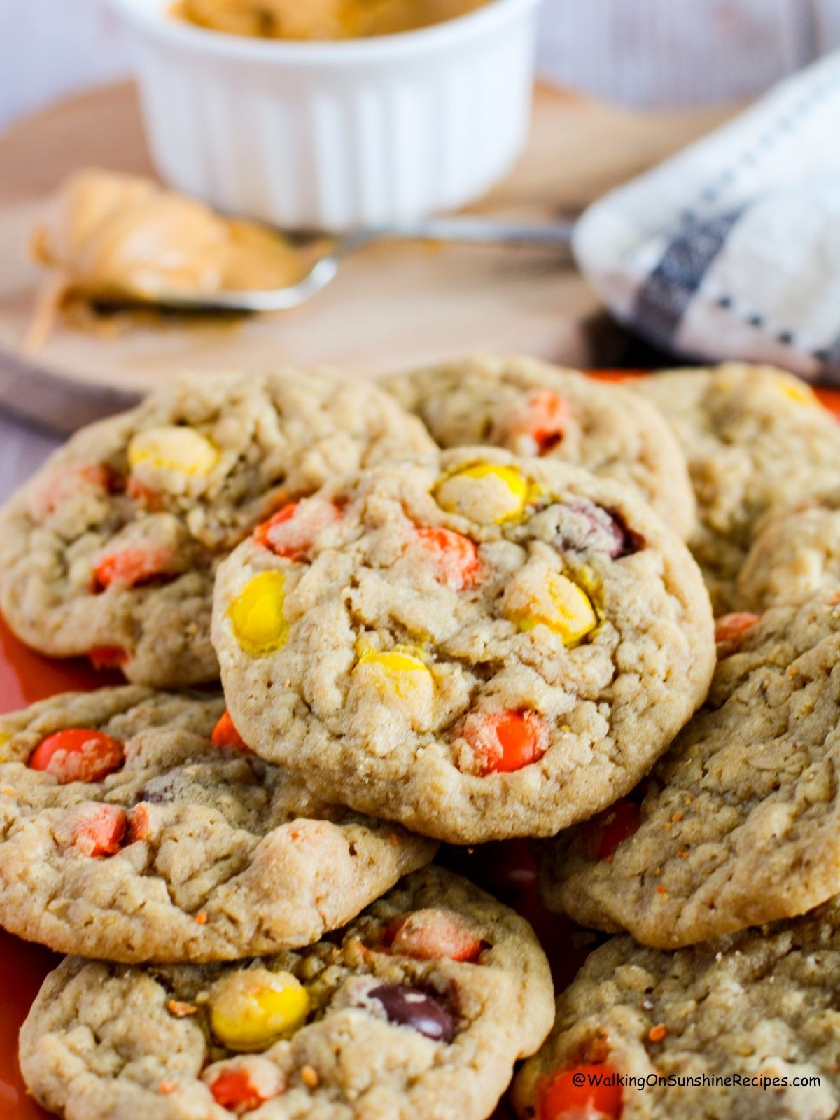 Oatmeal cookies with Reese's Pieces candies.