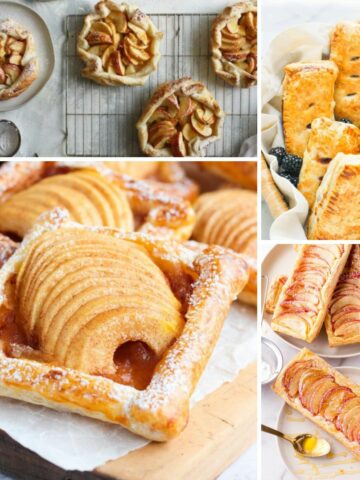 4 different puff pastry apple dessert recipes.