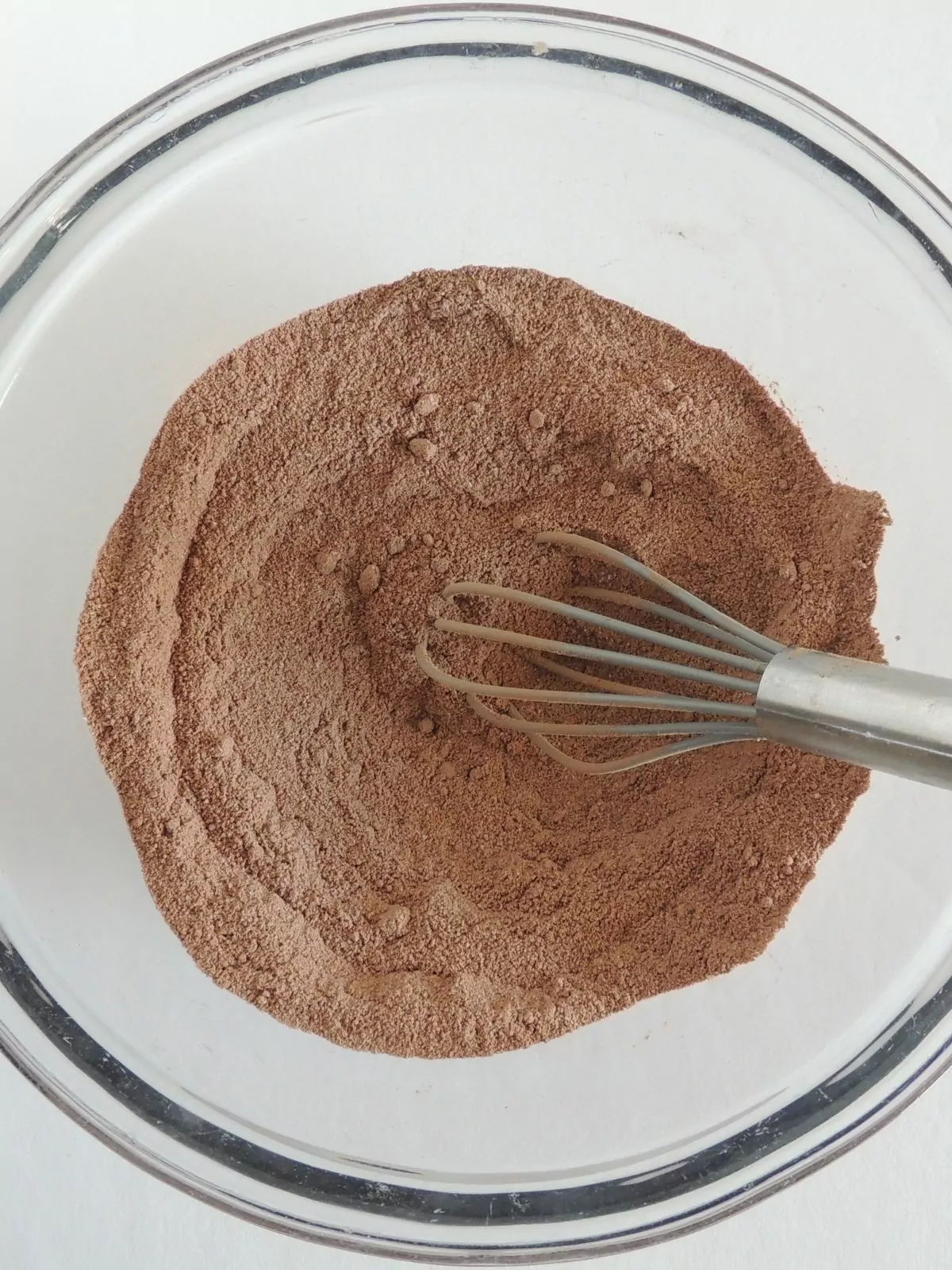 Brownie dry ingredients combined in bowl.