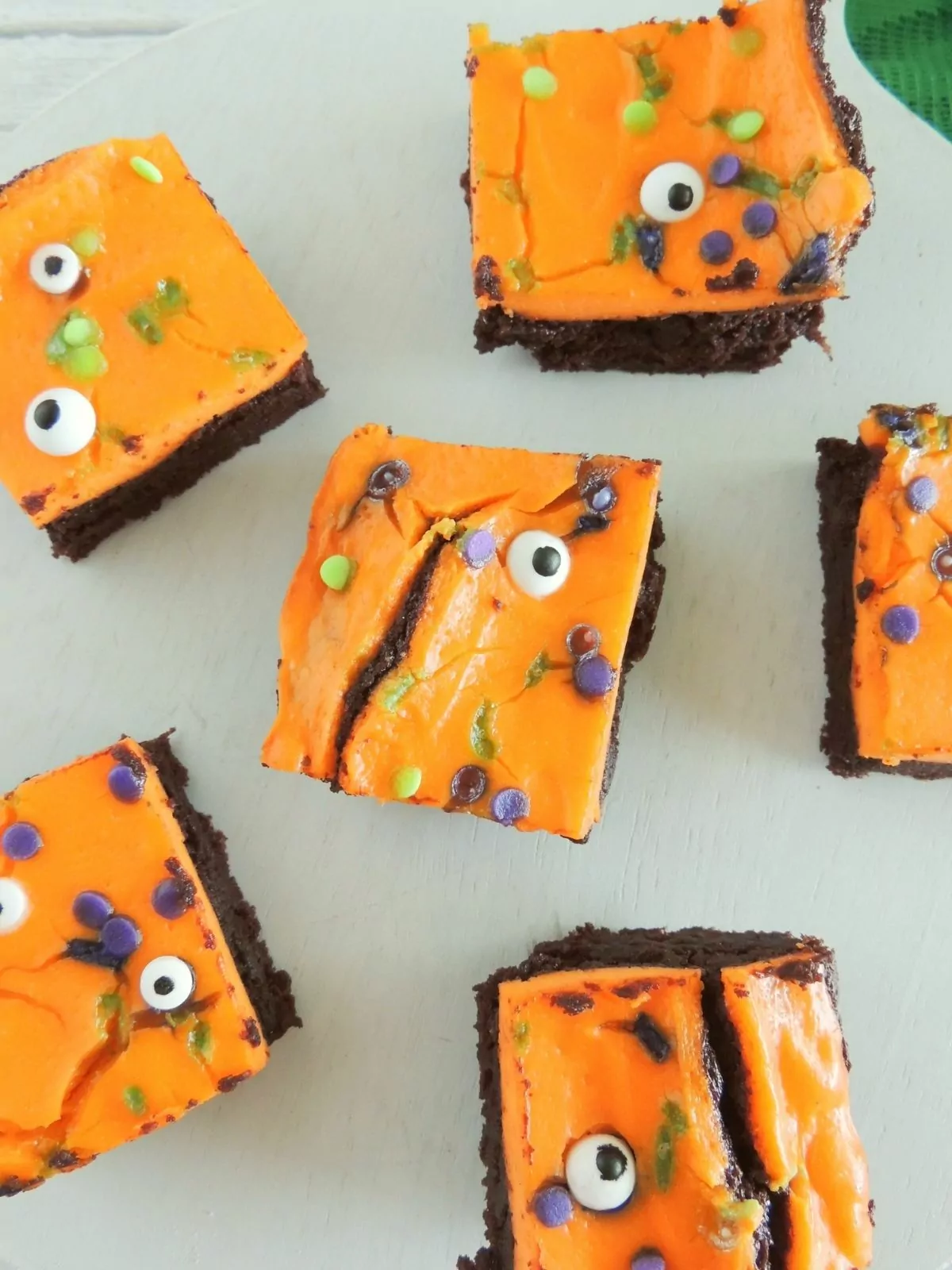Orange frosted brownies for Halloween.