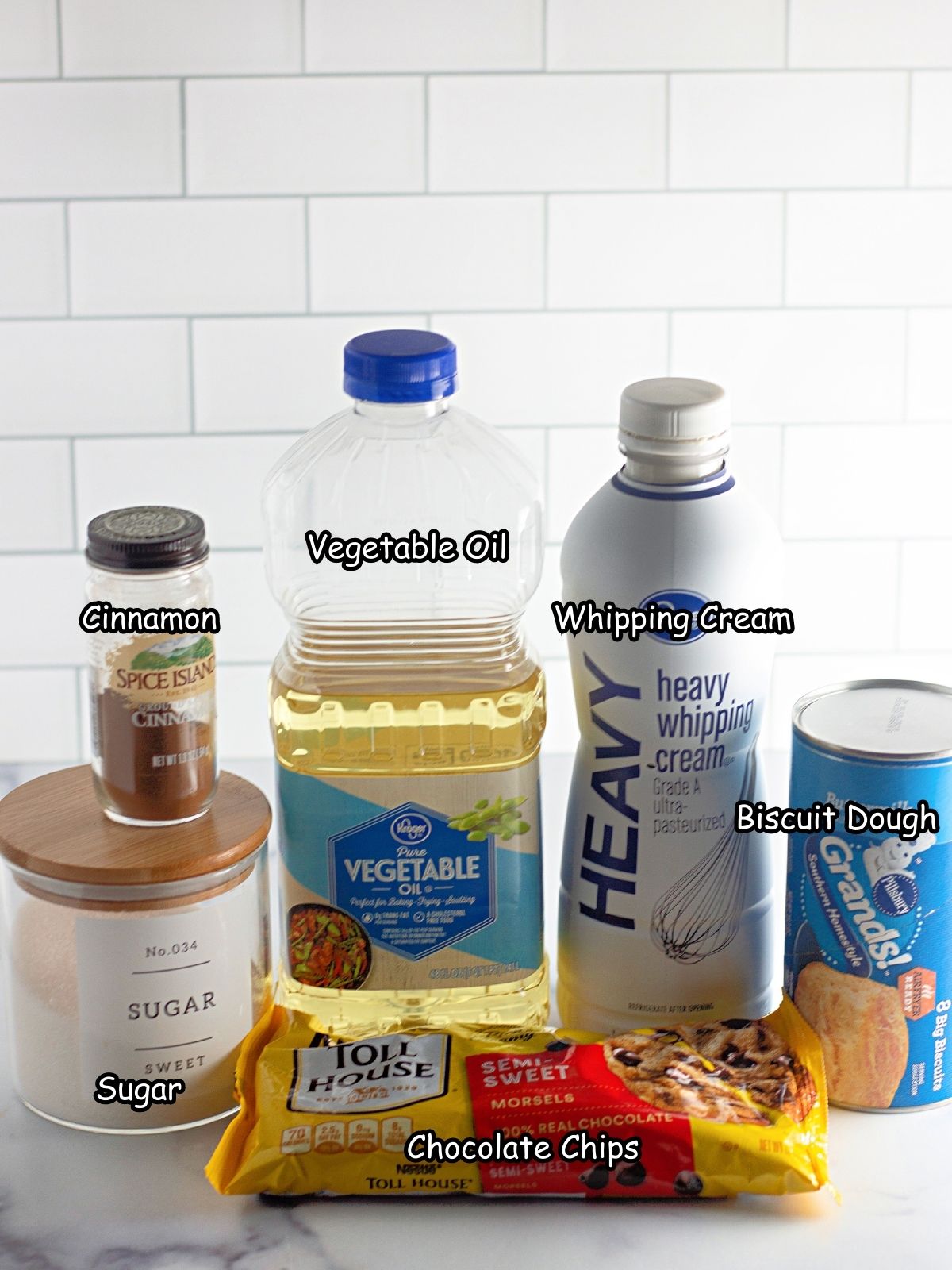Ingredients for donut holes from biscuits.